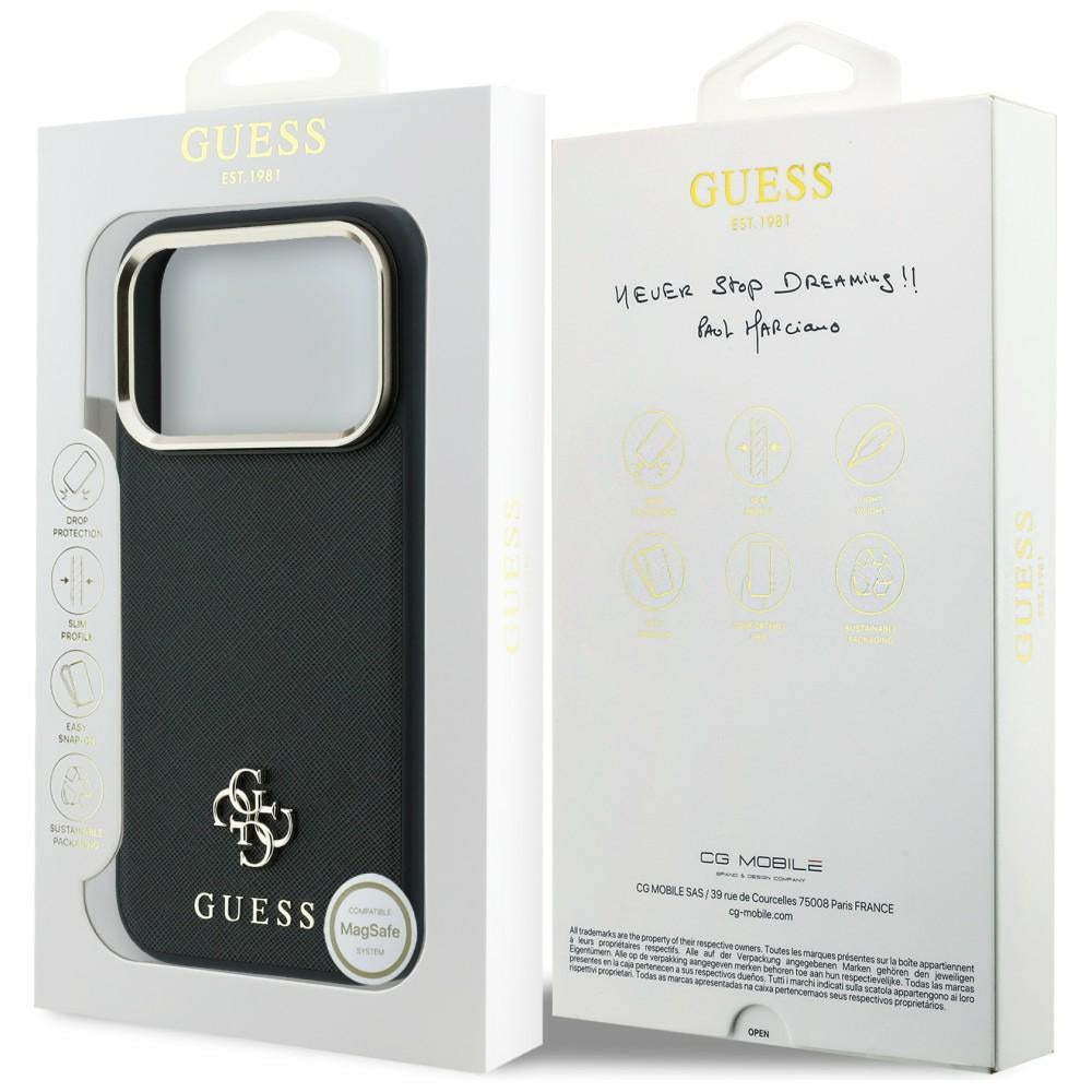 Guess iPhone 17 Pro Max/iPhone 18 Pro Max Kuori Saffiano 4G Classic Logo Musta