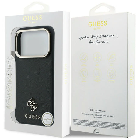 Guess iPhone 17 Pro Max/iPhone 18 Pro Max Kuori Saffiano 4G Classic Logo Musta