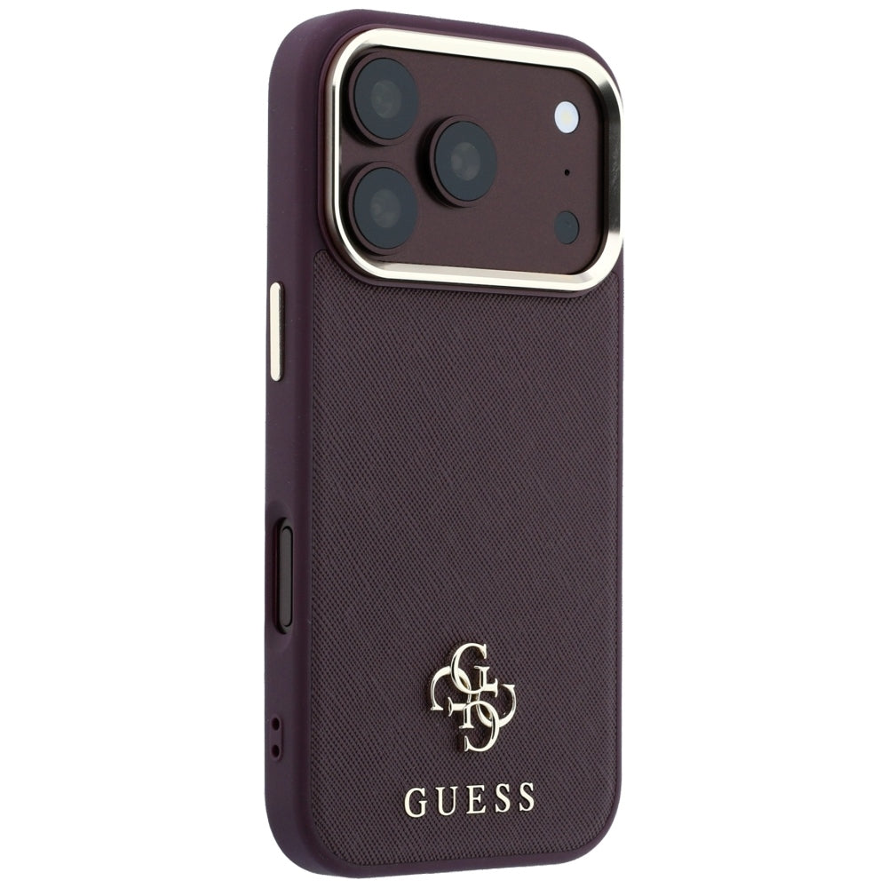 Guess iPhone 17 Pro/iPhone 18 Pro Kuori Saffiano 4G Classic Logo Burgundy