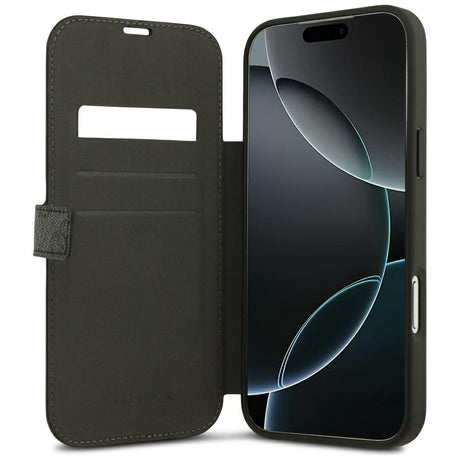 Guess iPhone 17 Pro Max/iPhone 18 Pro Max Kotelo Book 4G Metal Logo Musta
