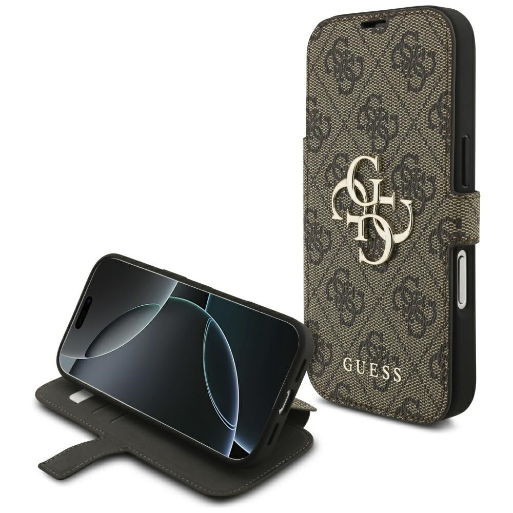 Guess iPhone 17 Pro/iPhone 18 Pro Kotelo Book 4G Metal Logo Ruskea