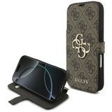 Guess iPhone 17 Pro/iPhone 18 Pro Kotelo Book 4G Metal Logo Ruskea