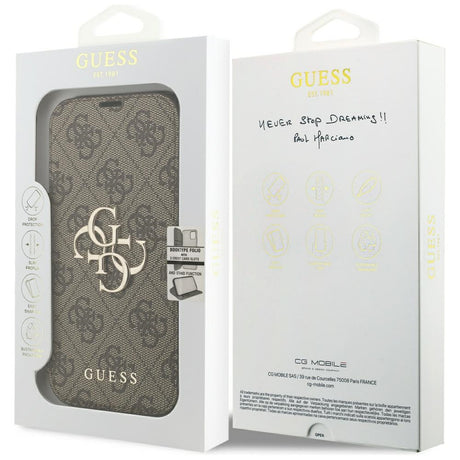 Guess iPhone 17 Pro/iPhone 18 Pro Kotelo Book 4G Metal Logo Ruskea