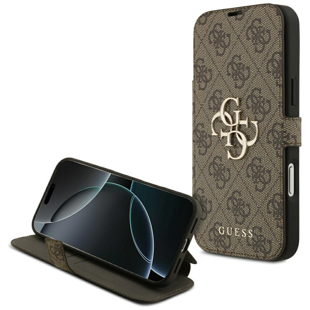 Guess iPhone 17 Pro Max/iPhone 18 Pro Max Kotelo Book 4G Metal Logo Ruskea