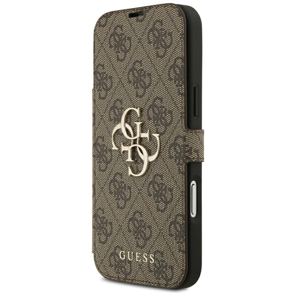 Guess iPhone 17 Pro Max/iPhone 18 Pro Max Kotelo Book 4G Metal Logo Ruskea