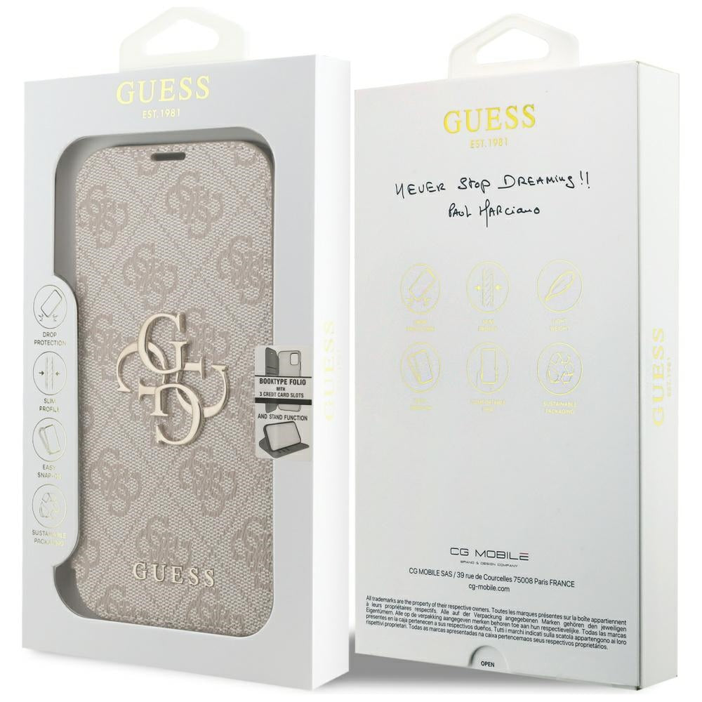 Guess iPhone 17 Pro/iPhone 18 Pro Kotelo Book 4G Metal Logo Vaaleanpunainen
