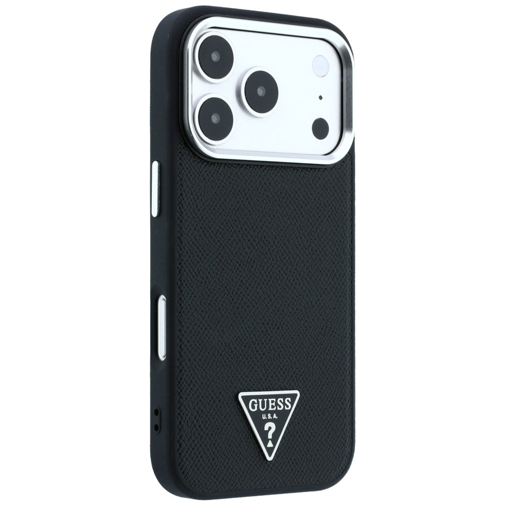 Guess iPhone 17 Pro/iPhone 18 Pro Kuori Grained Triangle Logo Musta