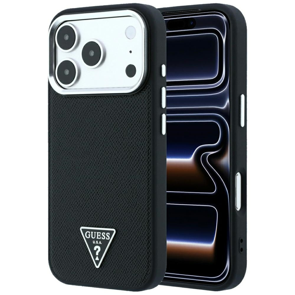 Guess iPhone 17 Pro Max/iPhone 18 Pro Max Kuori Grained Triangle Logo Musta