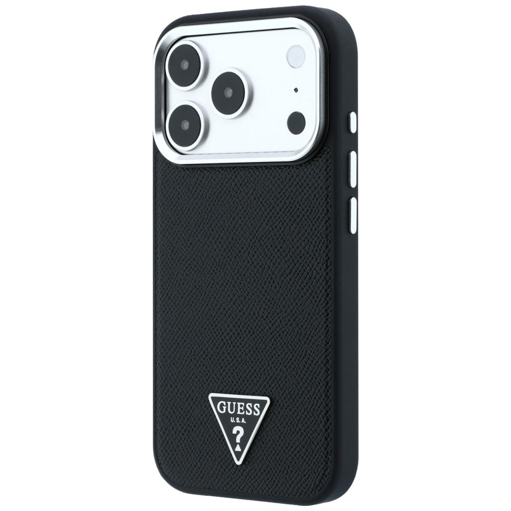 Guess iPhone 17 Pro Max/iPhone 18 Pro Max Kuori Grained Triangle Logo Musta