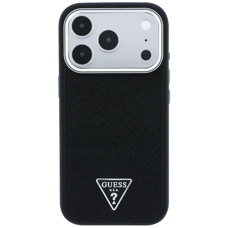 Guess iPhone 17 Pro Max/iPhone 18 Pro Max Kuori Grained Triangle Logo Musta