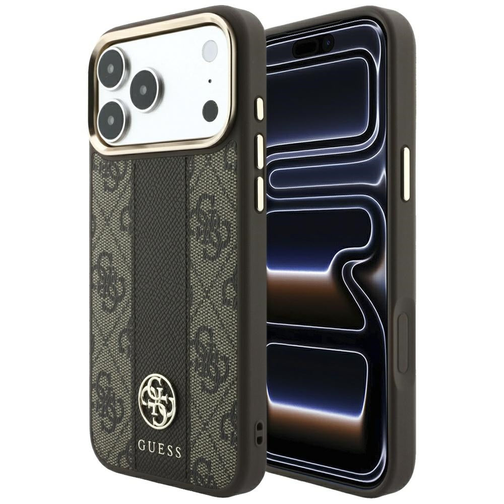 Guess iPhone 17 Pro Max/iPhone 18 Pro Max Kuori 4G Stripe Classic Logos Ruskea