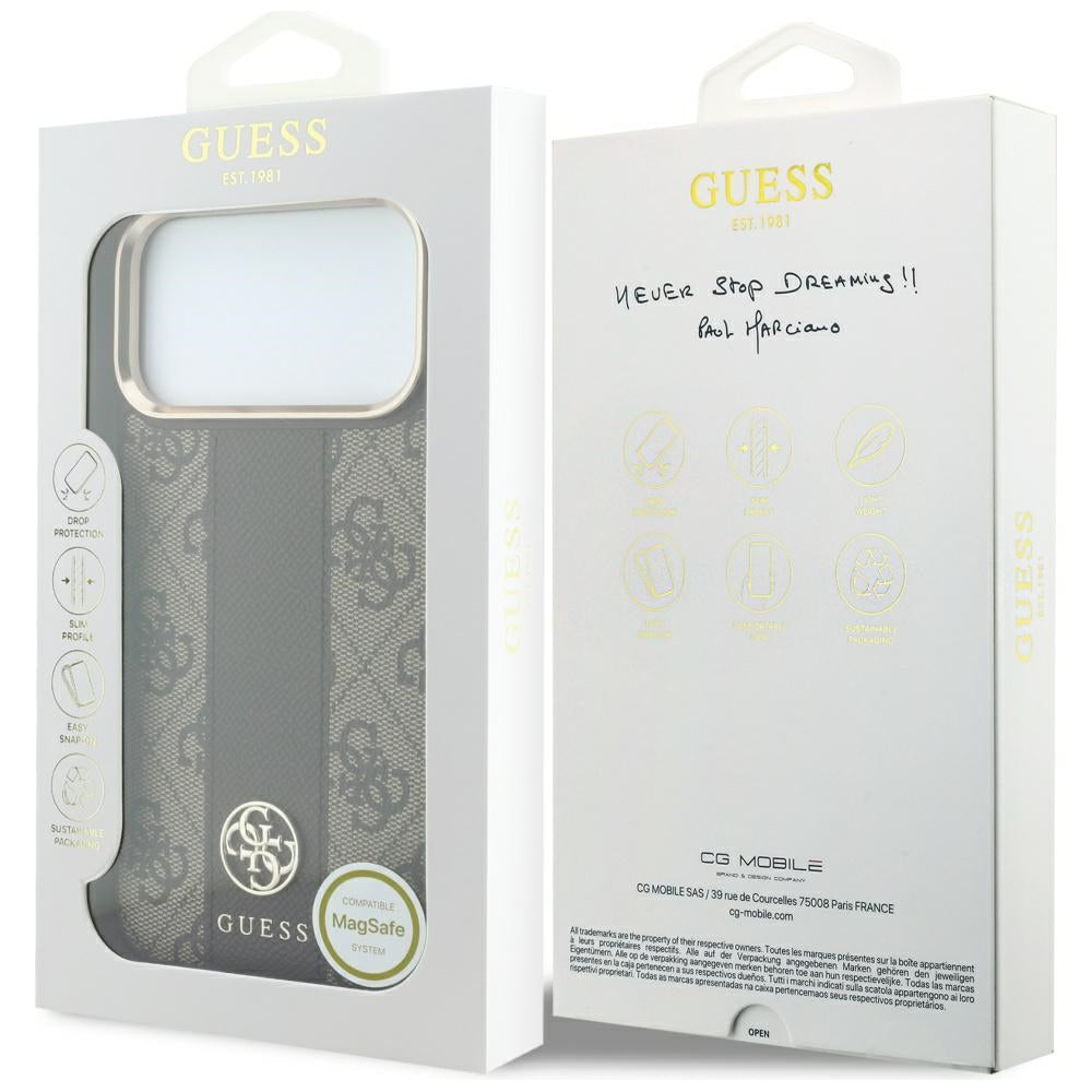 Guess iPhone 17 Pro Max/iPhone 18 Pro Max Kuori 4G Stripe Classic Logos Ruskea