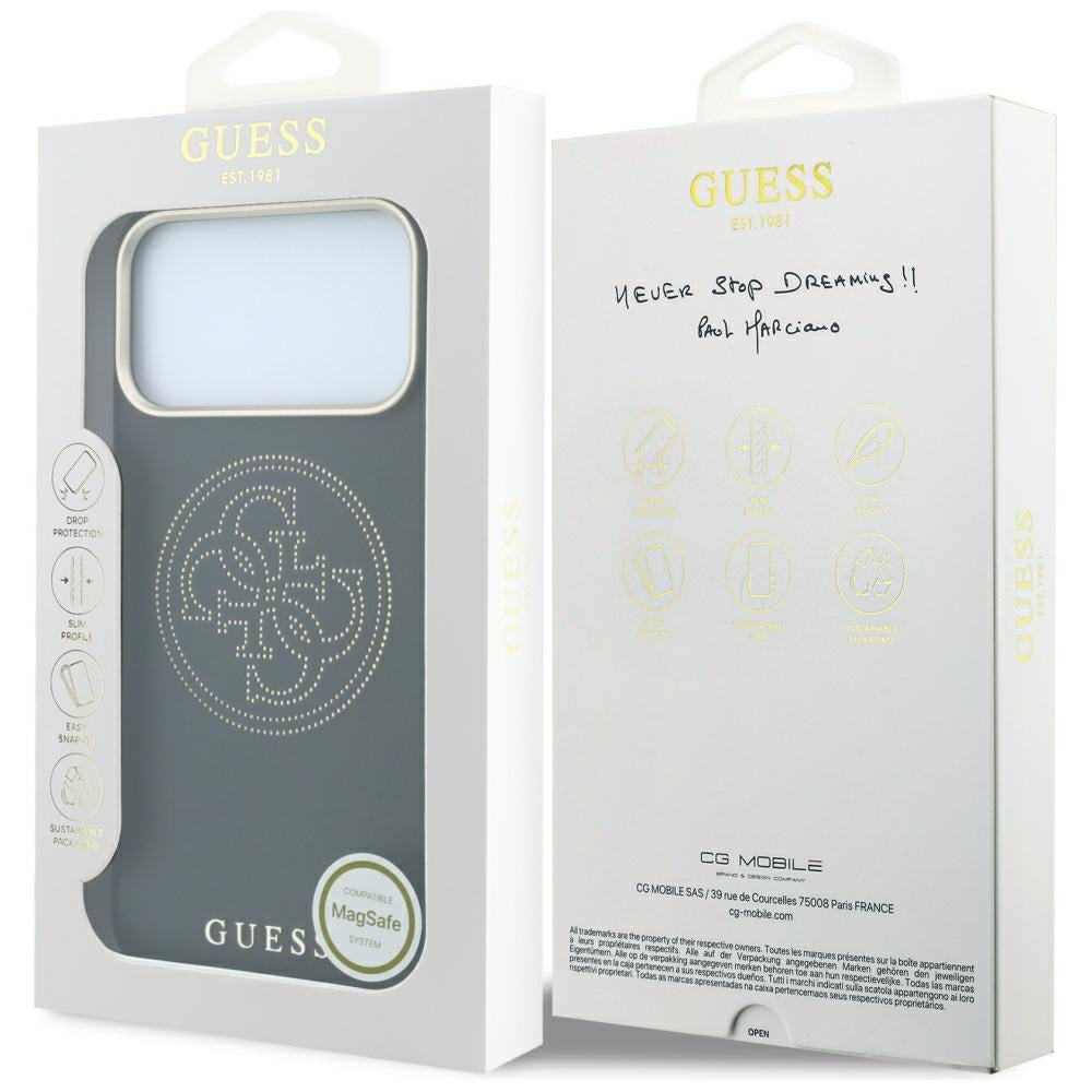 Guess iPhone 17 Pro/iPhone 18 Pro Kuori Perforated 4G Gold Logo Musta
