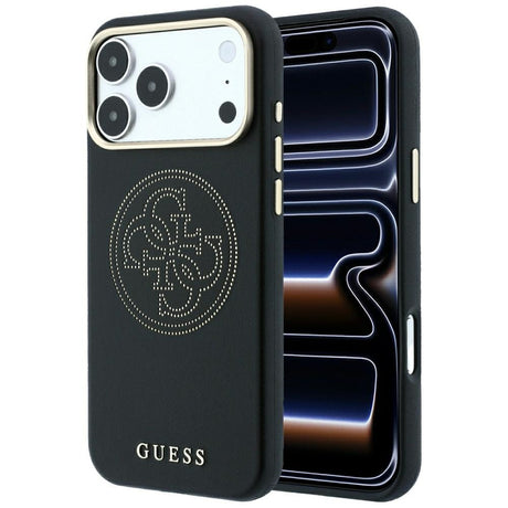 Guess iPhone 17 Pro Max/iPhone 18 Pro Max Kuori Perforated 4G Gold Logo Musta