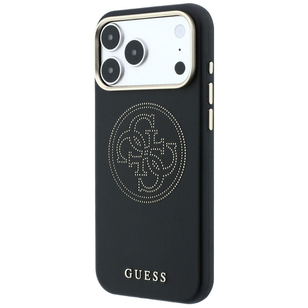 Guess iPhone 17 Pro Max/iPhone 18 Pro Max Kuori Perforated 4G Gold Logo Musta