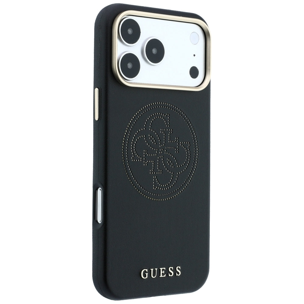 Guess iPhone 17 Pro Max/iPhone 18 Pro Max Kuori Perforated 4G Gold Logo Musta