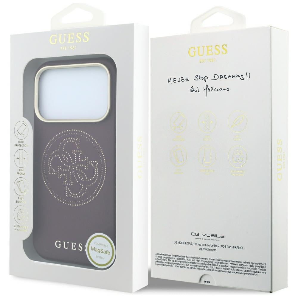 Guess iPhone 17 Pro Max/iPhone 18 Pro Max Kuori Perforated 4G Gold Logo Burgundy