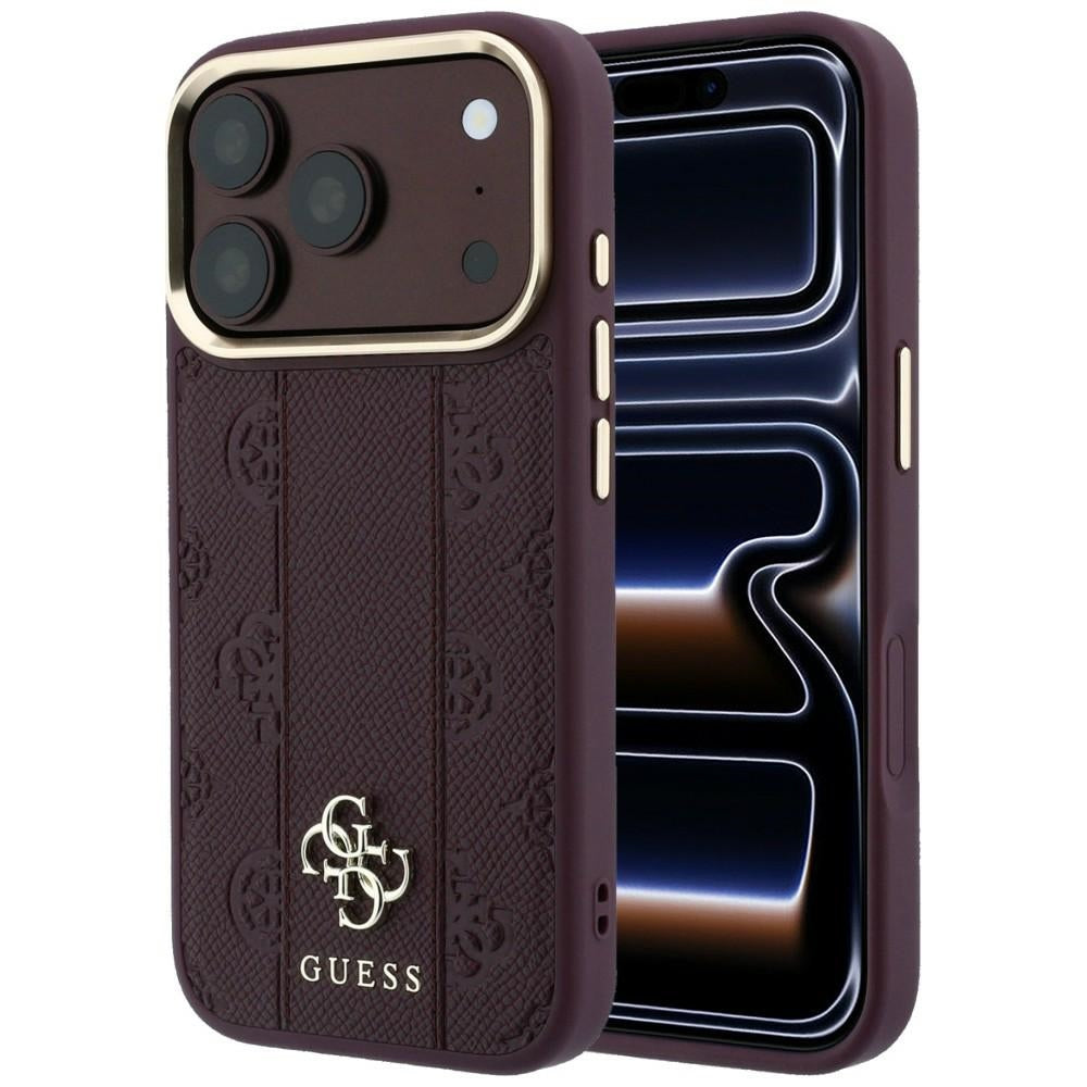 Guess iPhone 17 Pro Max/iPhone 18 Pro Max Kuori Stripe Peony 4G Logo Burgundy