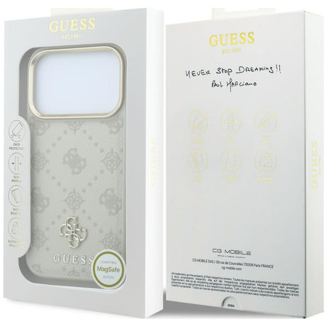 Guess iPhone 17 Pro Max/iPhone 18 Pro Max Kuori Stripe Peony 4G Logo Beige
