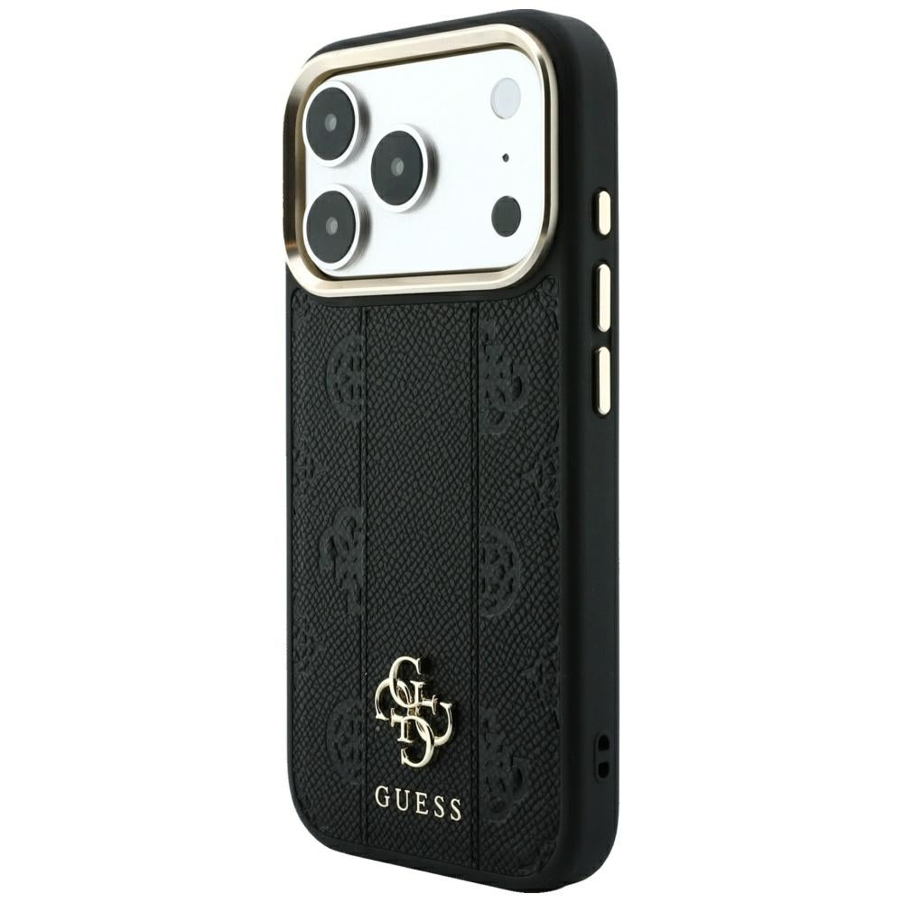 Guess iPhone 17 Pro Max/iPhone 18 Pro Max Kuori Stripe Peony 4G Logo Musta