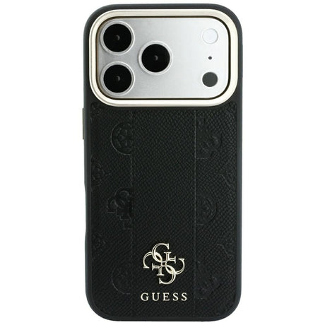 Guess iPhone 17 Pro Max/iPhone 18 Pro Max Kuori Stripe Peony 4G Logo Musta