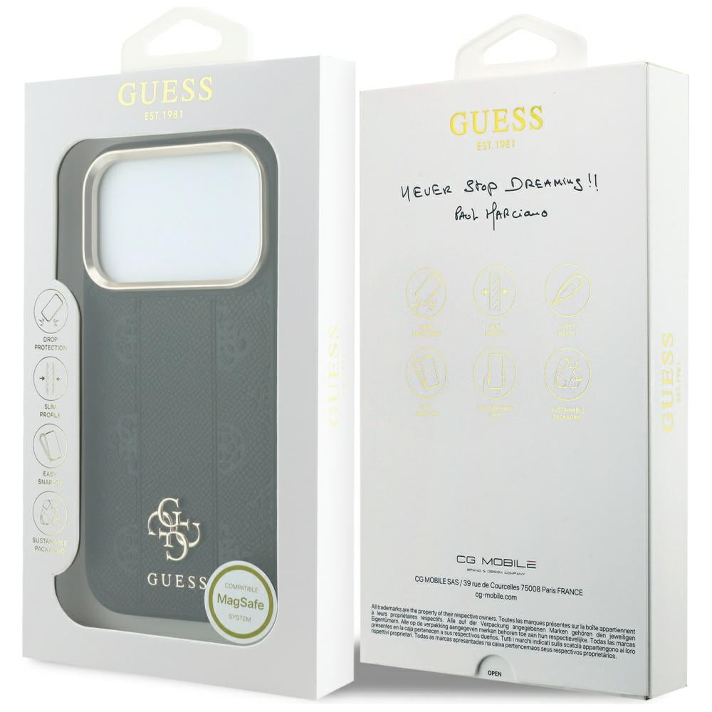 Guess iPhone 17 Pro Max/iPhone 18 Pro Max Kuori Stripe Peony 4G Logo Musta