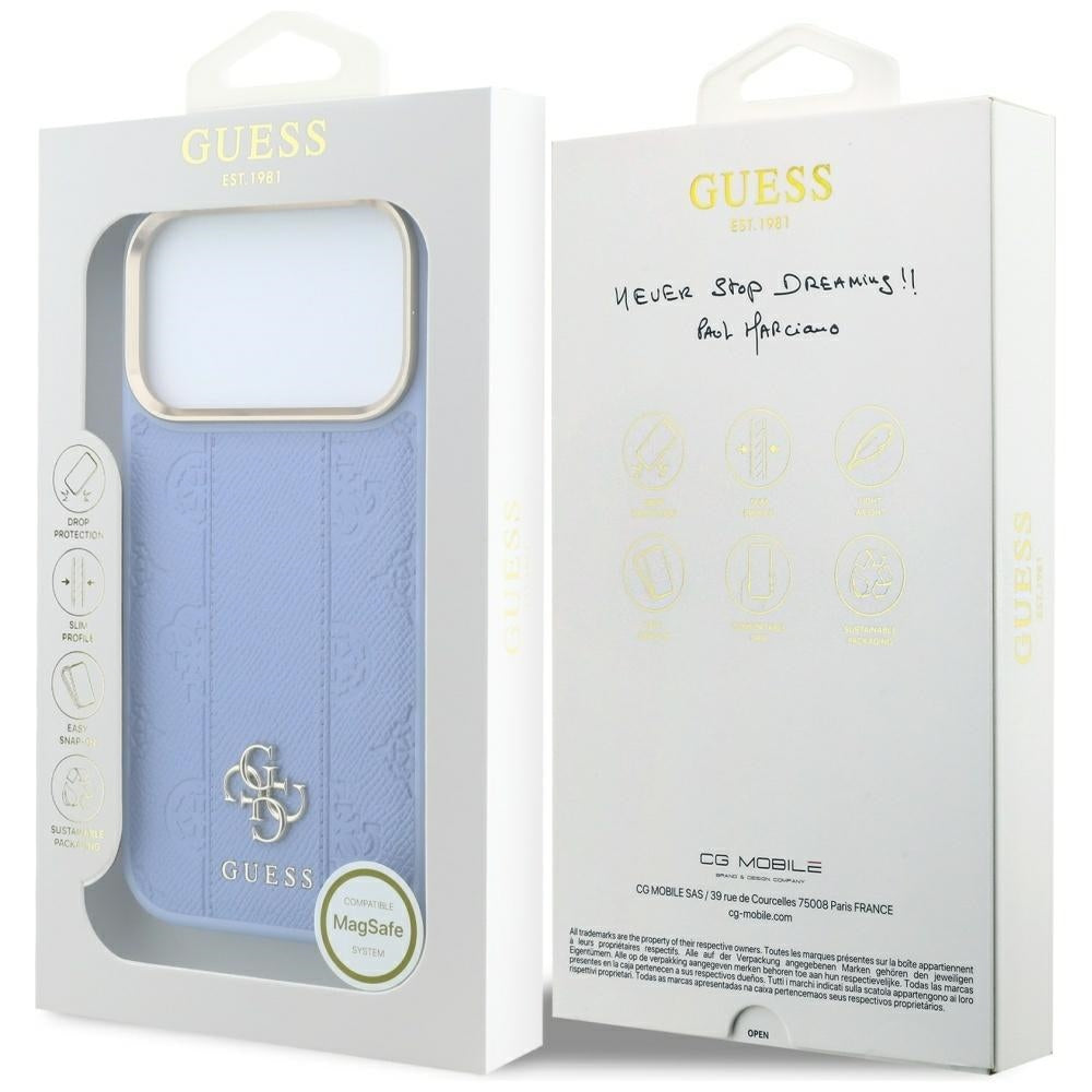 Guess iPhone 17 Pro/iPhone 18 Pro Kuori Stripe Peony 4G Logo Sininen