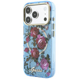 Guess iPhone 17 Pro/iPhone 18 Pro Kuori Glitter Blossom Roses Sininen