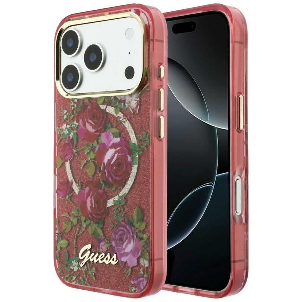 Guess iPhone 17 Pro Max/iPhone 18 Pro Max Kuori Glitter Blossom Roses Burgundy