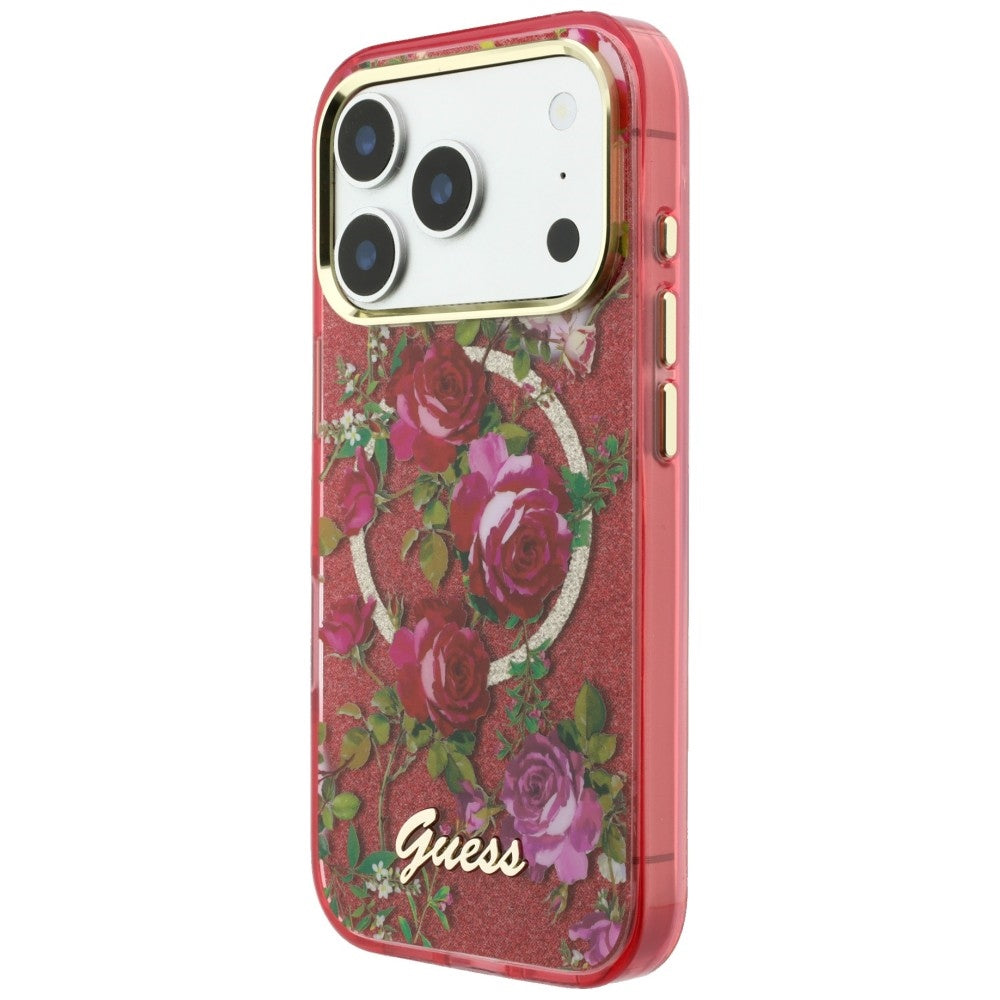 Guess iPhone 17 Pro Max/iPhone 18 Pro Max Kuori Glitter Blossom Roses Burgundy