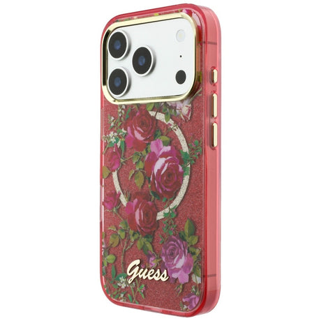 Guess iPhone 17 Pro Max/iPhone 18 Pro Max Kuori Glitter Blossom Roses Burgundy