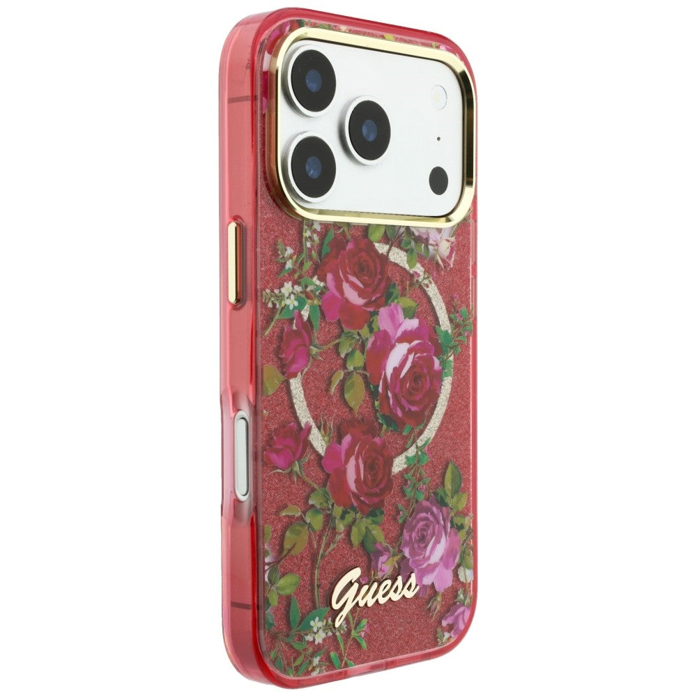 Guess iPhone 17 Pro Max/iPhone 18 Pro Max Kuori Glitter Blossom Roses Burgundy