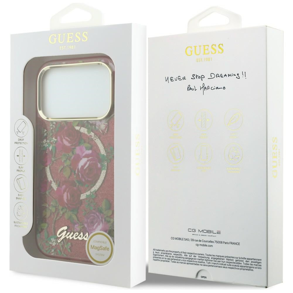 Guess iPhone 17 Pro Max/iPhone 18 Pro Max Kuori Glitter Blossom Roses Burgundy