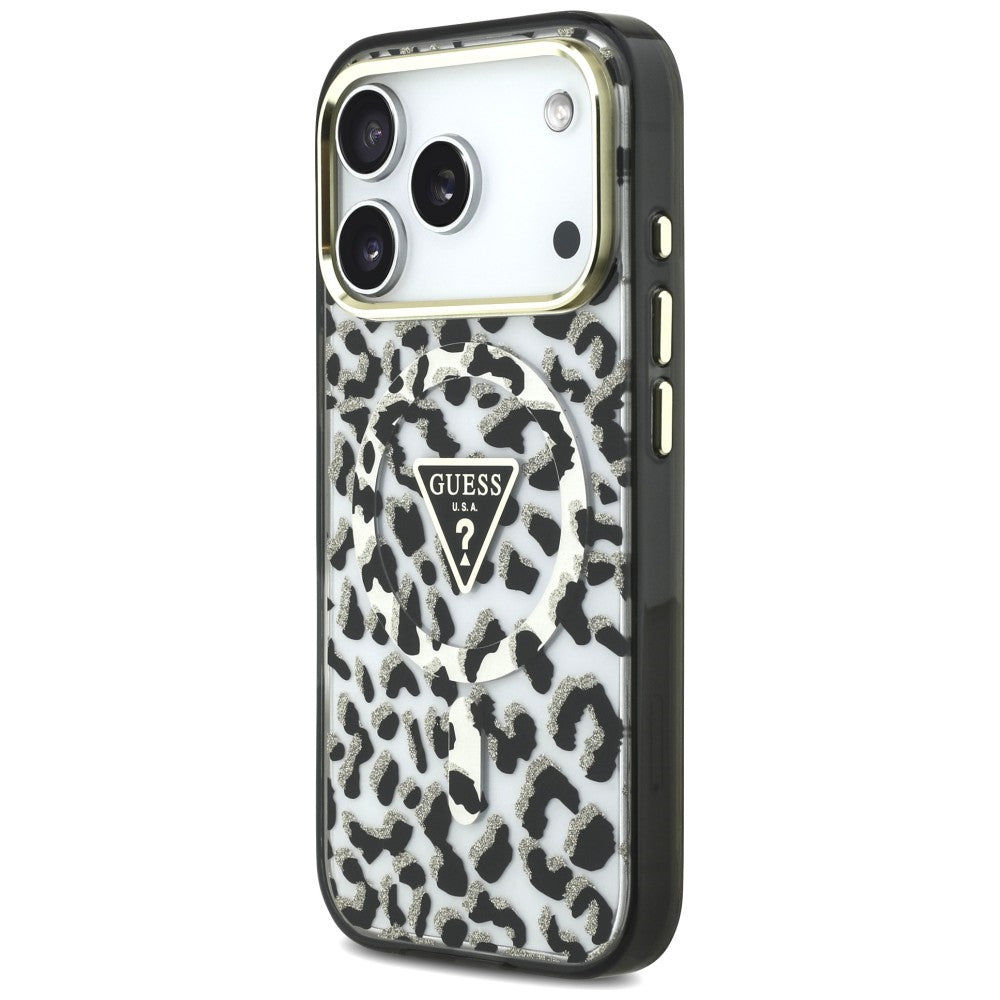 Guess iPhone 17 Pro/iPhone 18 Pro Kuori Leopard Glitter Musta