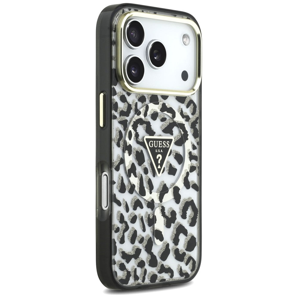 Guess iPhone 17 Pro/iPhone 18 Pro Kuori Leopard Glitter Musta