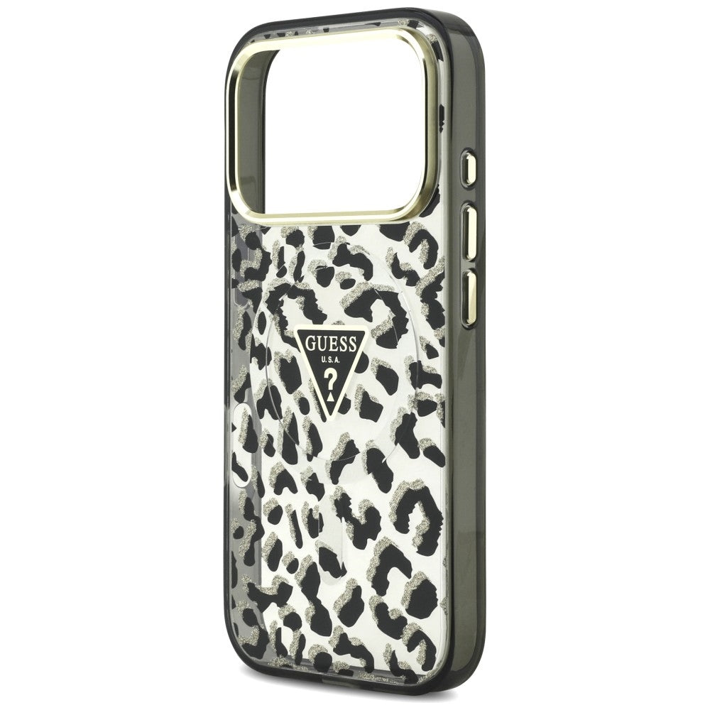 Guess iPhone 17 Pro/iPhone 18 Pro Kuori Leopard Glitter Musta