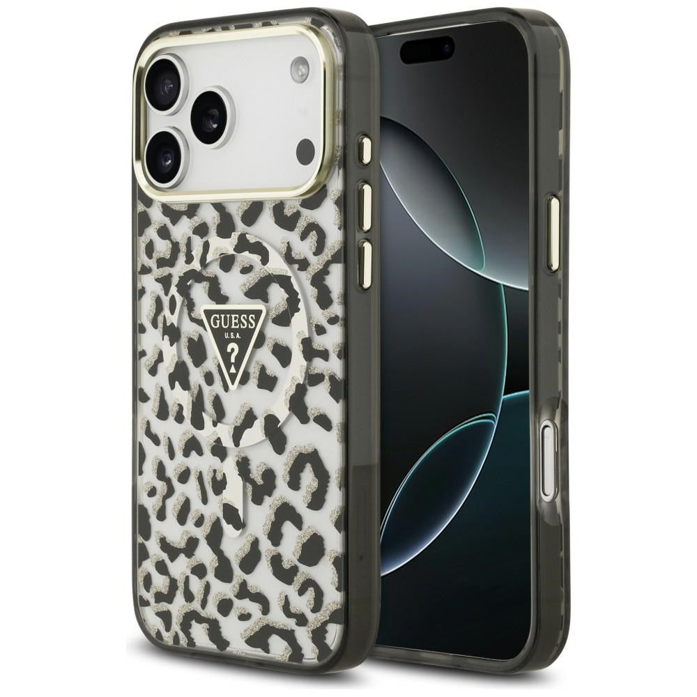 Guess iPhone 17 Pro Max/iPhone 18 Pro Max Kuori Leopard Glitter Musta