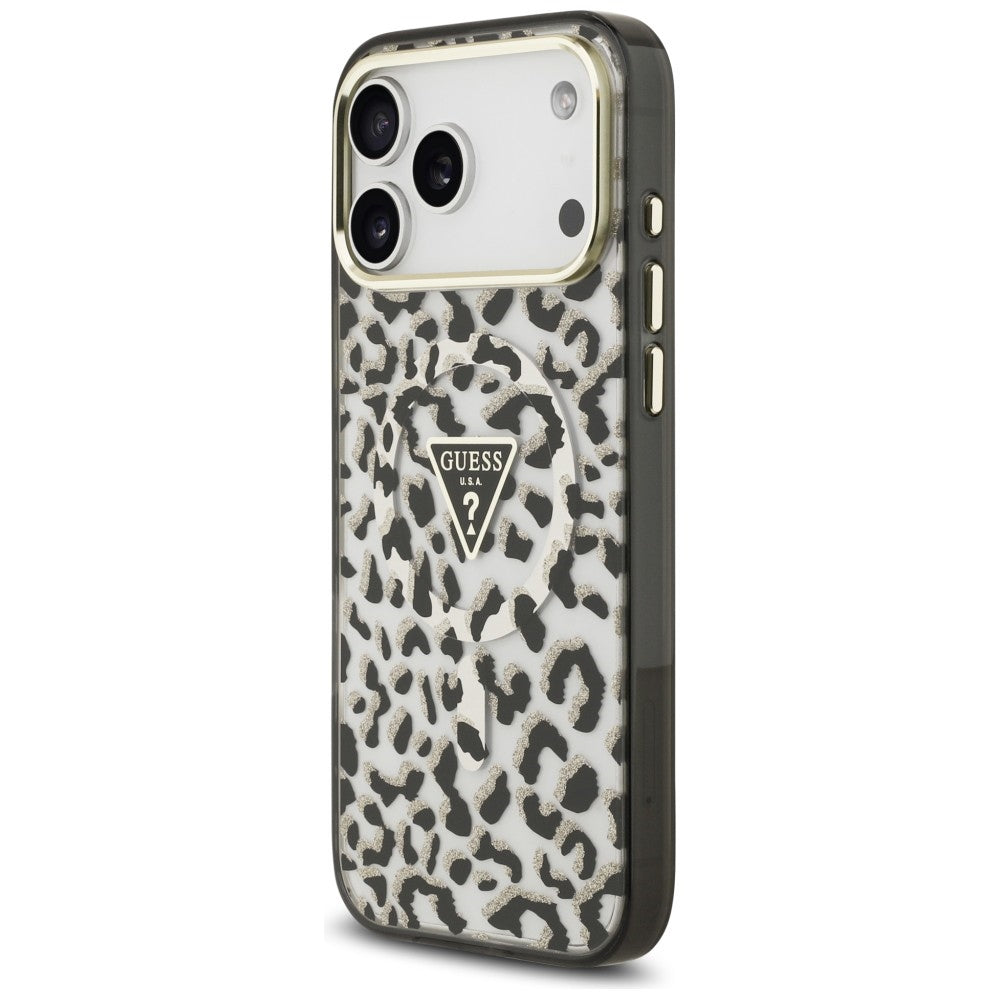 Guess iPhone 17 Pro Max/iPhone 18 Pro Max Kuori Leopard Glitter Musta