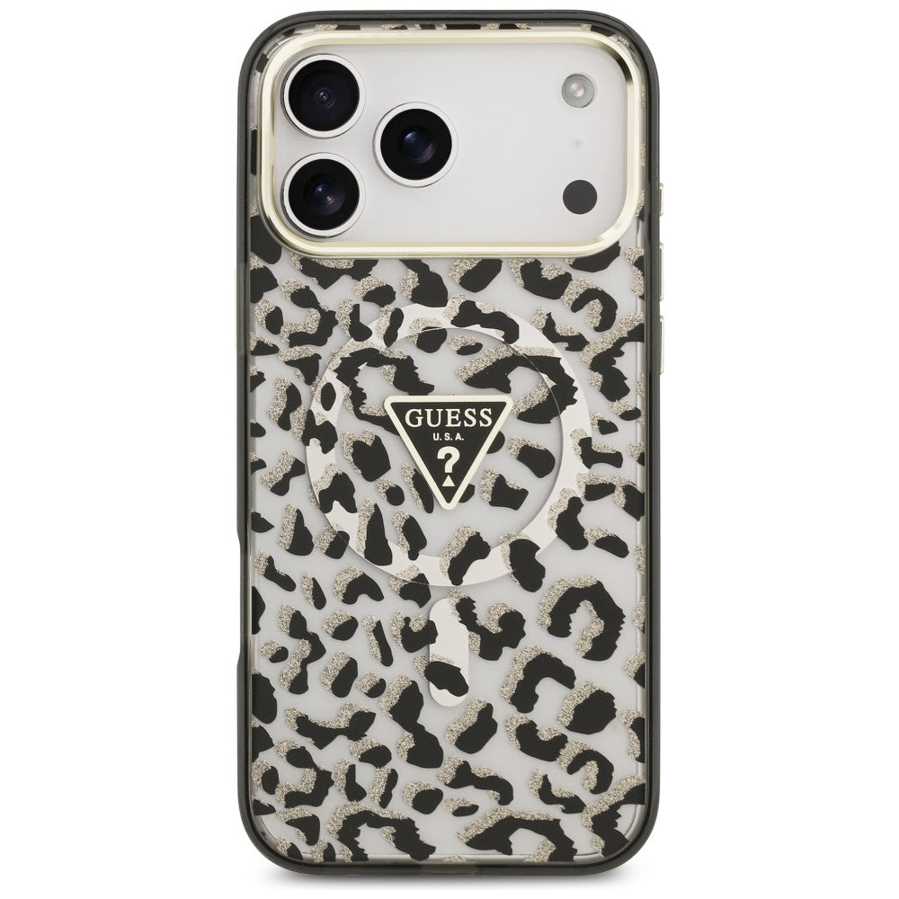 Guess iPhone 17 Pro Max/iPhone 18 Pro Max Kuori Leopard Glitter Musta