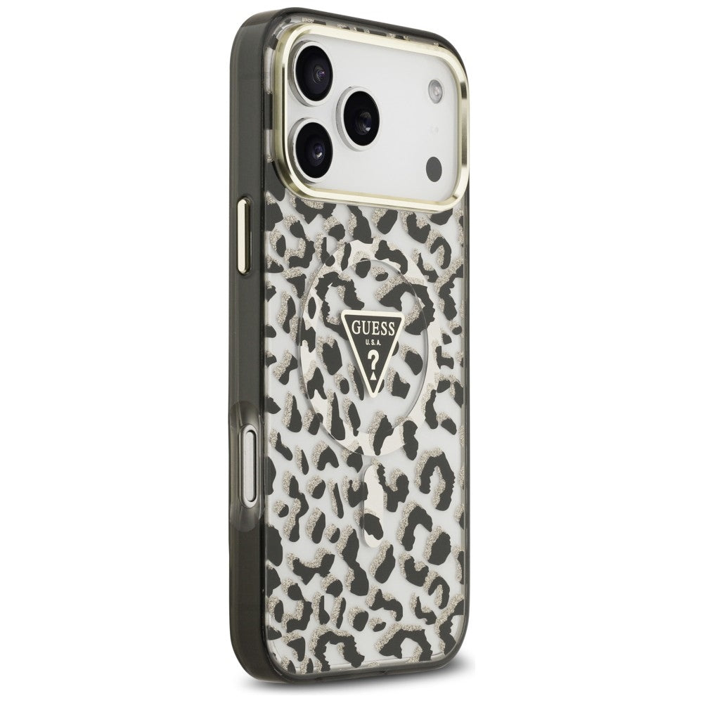 Guess iPhone 17 Pro Max/iPhone 18 Pro Max Kuori Leopard Glitter Musta
