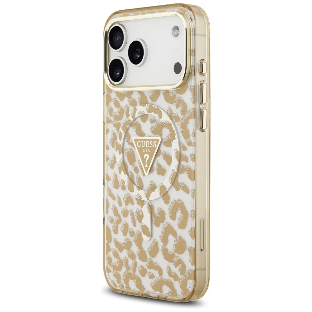 Guess iPhone 17 Pro/iPhone 18 Pro Kuori Leopard Glitter Ruskea