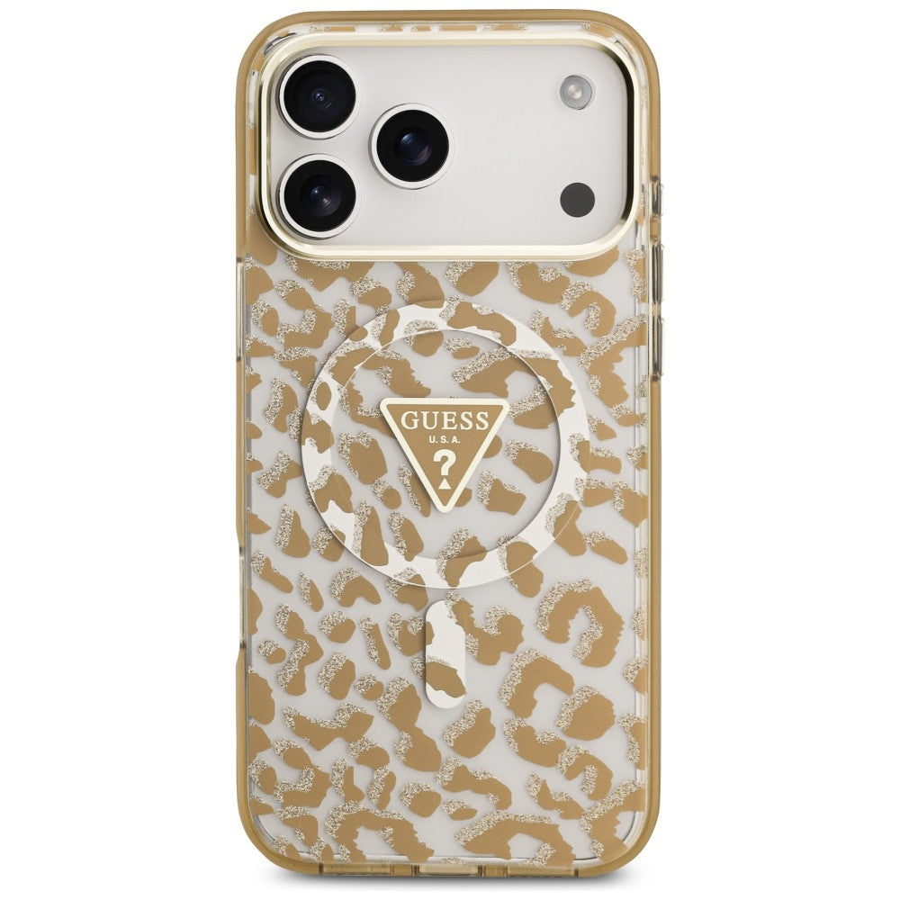 Guess iPhone 17 Pro/iPhone 18 Pro Kuori Leopard Glitter Ruskea