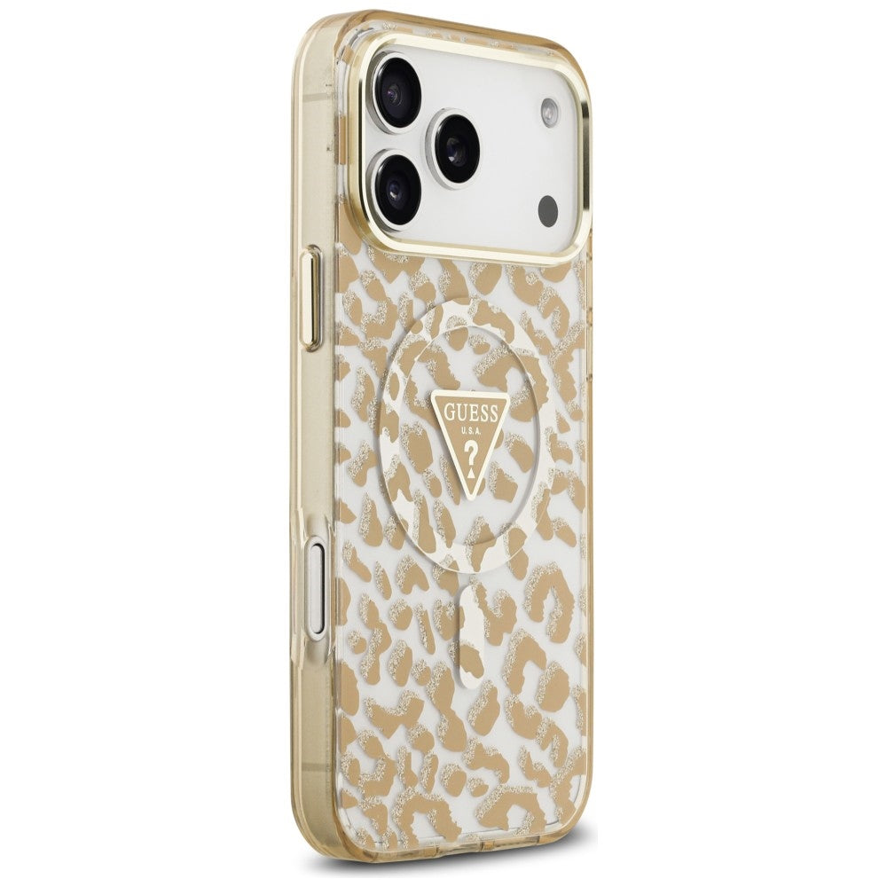 Guess iPhone 17 Pro/iPhone 18 Pro Kuori Leopard Glitter Ruskea