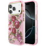 Guess iPhone 17 Pro/iPhone 18 Pro Kuori Glitter Blossom Roses Vaaleanpunainen