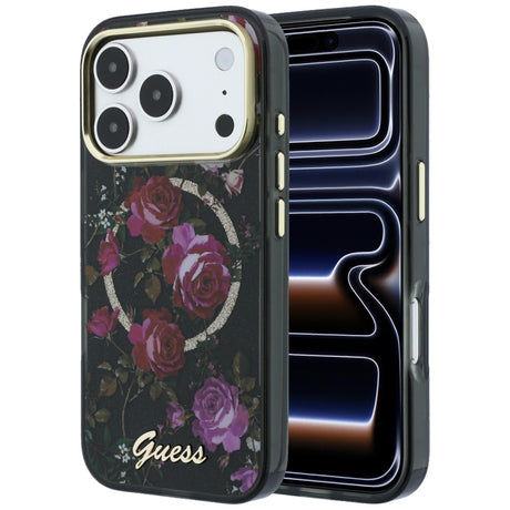 Guess iPhone 17 Pro/iPhone 18 Pro Kuori Glitter Blossom Roses Musta