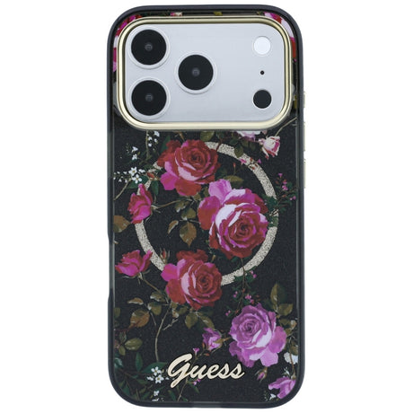 Guess iPhone 17 Pro/iPhone 18 Pro Kuori Glitter Blossom Roses Musta