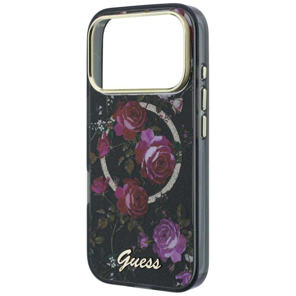 Guess iPhone 17 Pro/iPhone 18 Pro Kuori Glitter Blossom Roses Musta