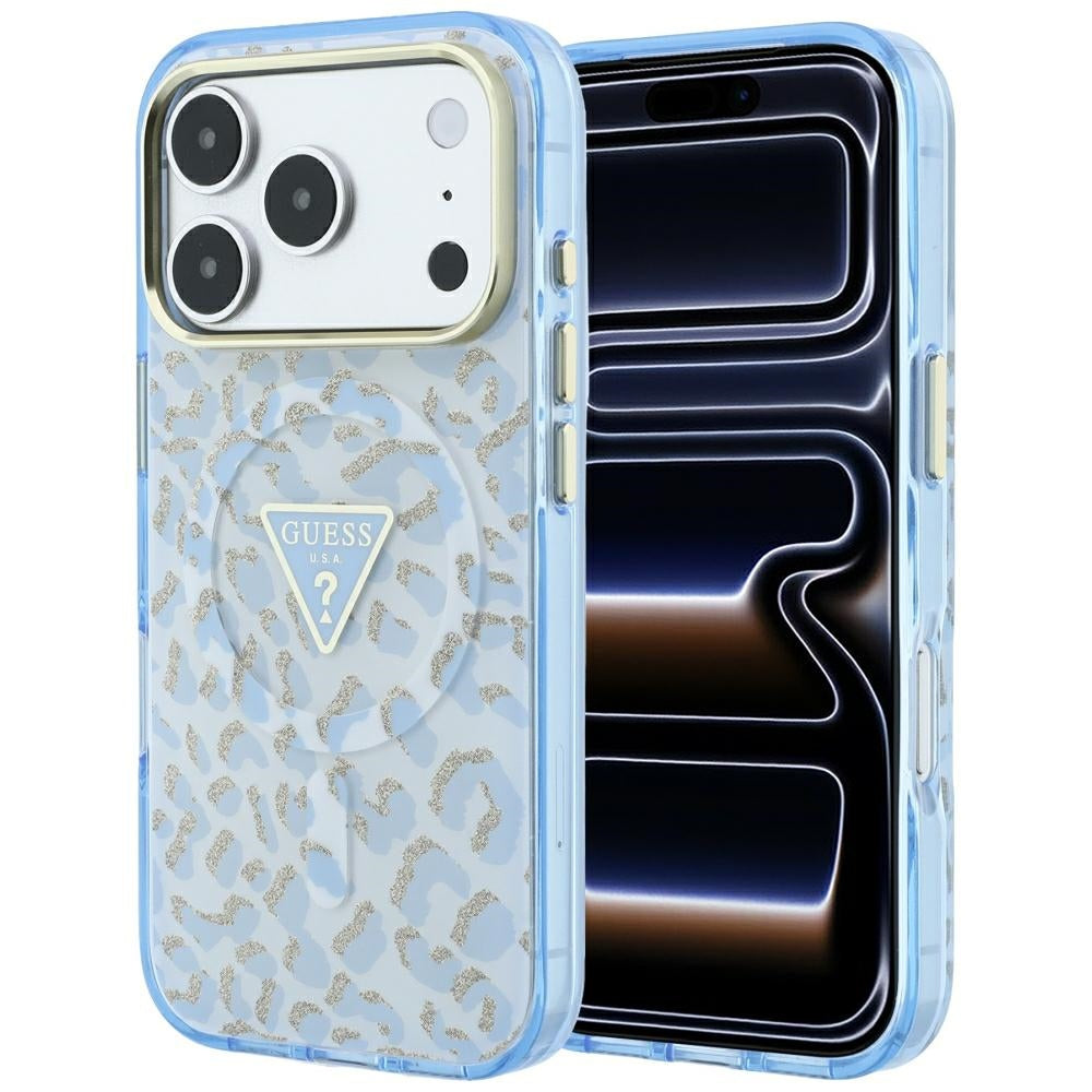 Guess iPhone 17 Pro Max/iPhone 18 Pro Max Kuori Leopard Glitter Sininen