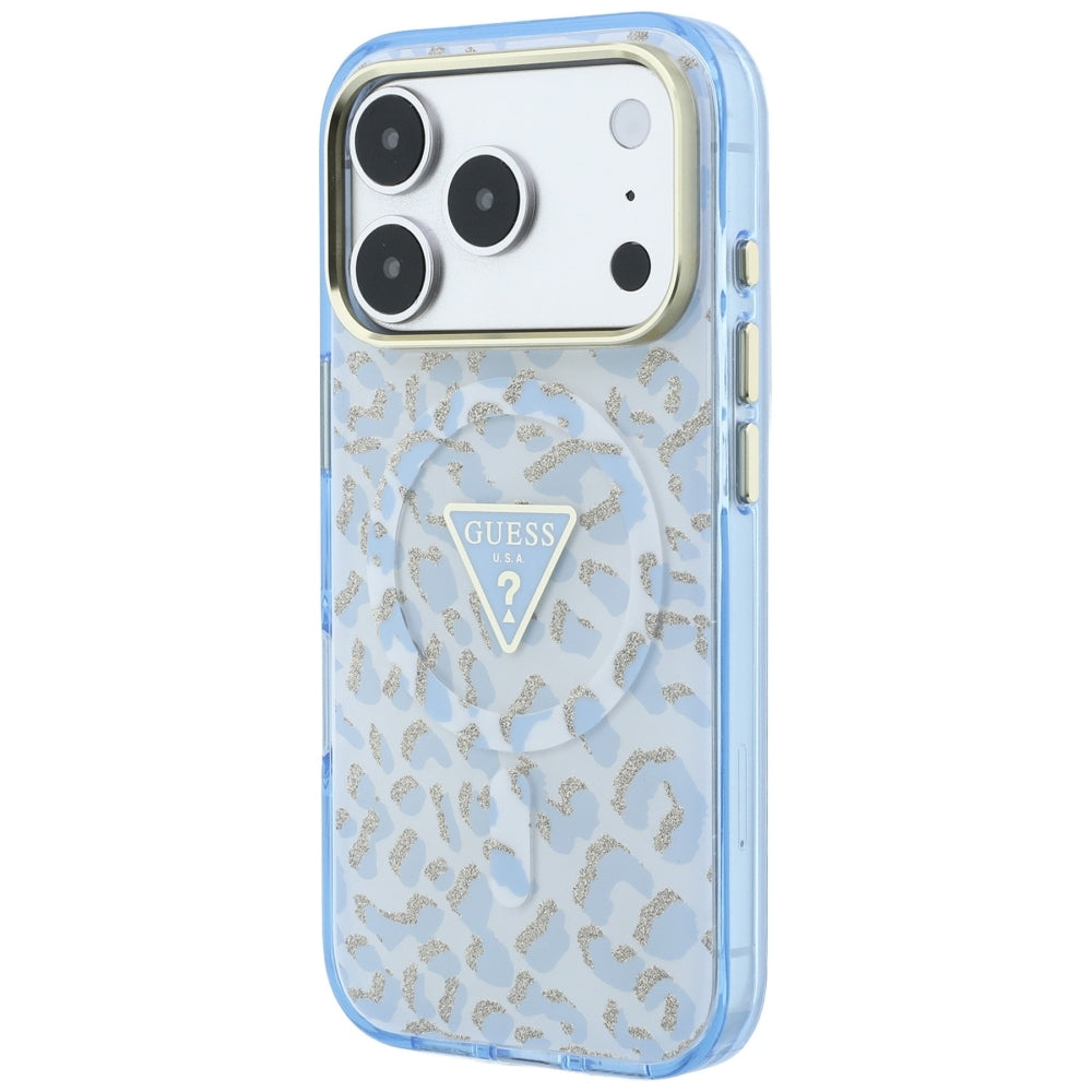 Guess iPhone 17 Pro Max/iPhone 18 Pro Max Kuori Leopard Glitter Sininen