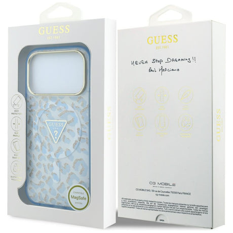 Guess iPhone 17 Pro Max/iPhone 18 Pro Max Kuori Leopard Glitter Sininen